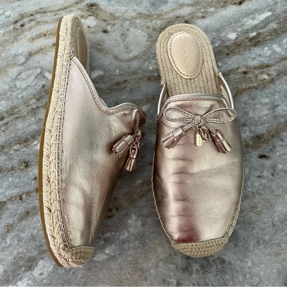 Coach Cassidy Espadrille Gold Metallic Mule Slides Women’s 8.5 - Picture 3 of 11